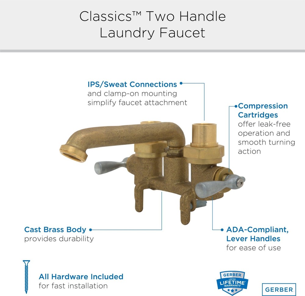 Gerber G0049535 Classics 2.2 GPM Deck Mounted Double Handle - Brass