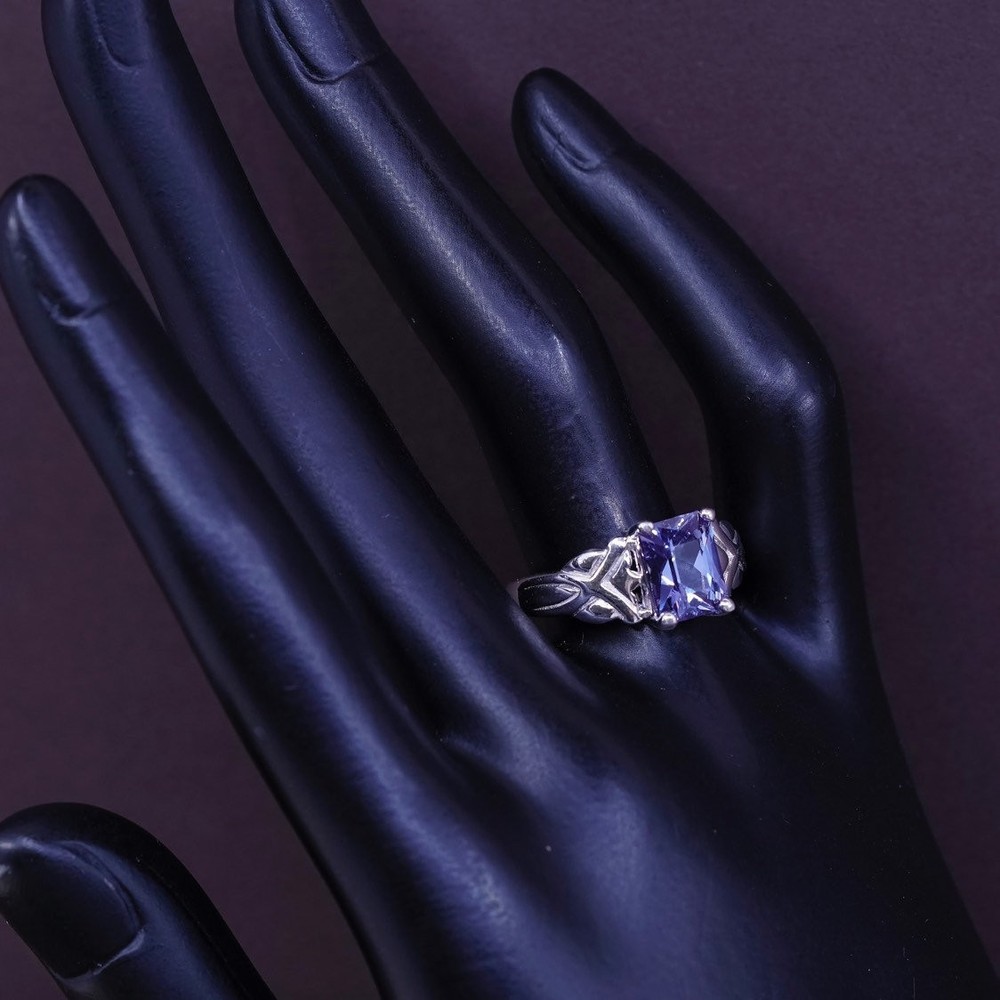 Size 7.5, Sterling silver statement ring, 925 with square amethyst stone