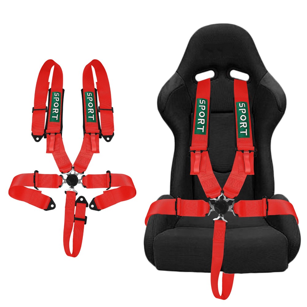 UNIVERSAL RED 5-POINT CAMLOCK QUICK RELEASE RACING SEAT BELT HARNESS