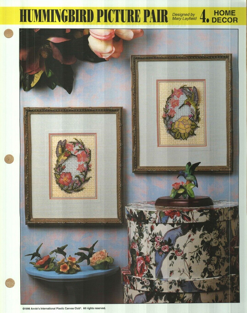 NEW HUMMINGBIRD PICTURE PAIR ANNIE'S PLASTIC CANVAS PATTERN INSTRUCTIONS