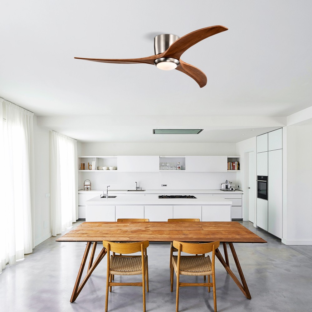52” Flush Mount Ceiling Fan with Light & Remote, DC Motor, 6 Speeds