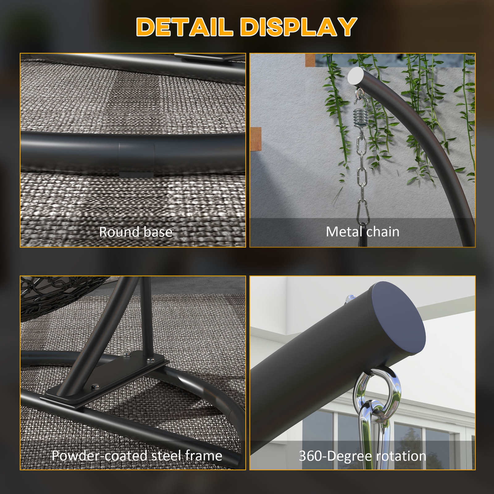 Outsunny Hanging Hammock Chair Stand, Hanging Stand, Black