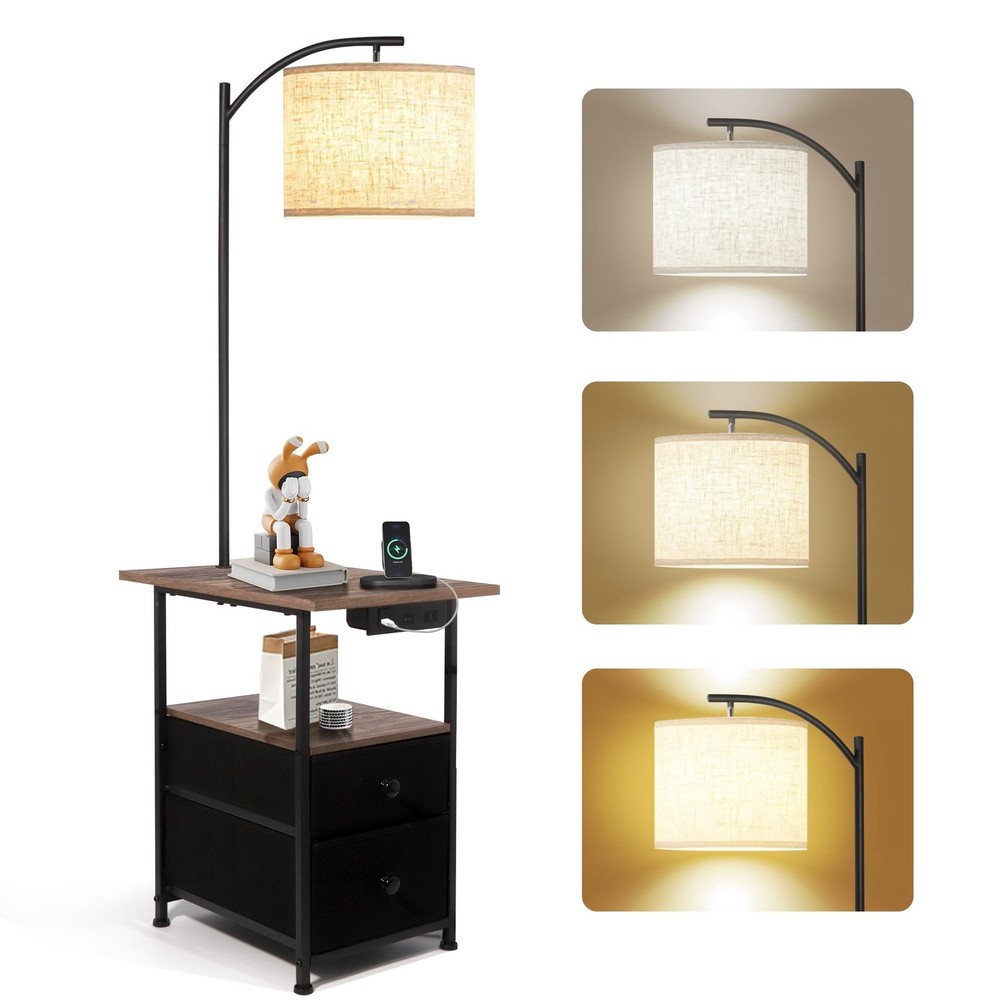 Floor Lamp with Table & 2 Drawers, End Table with 3 Color Temperature Reading...