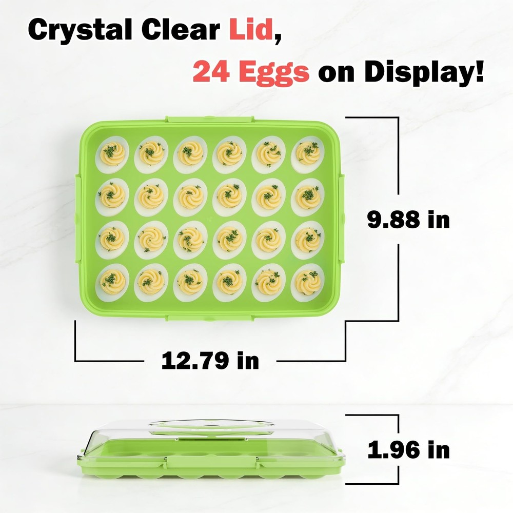 Deviled Egg Containers with Lid - 2 Pack 48 Count Reusable Platter Storage Tr...