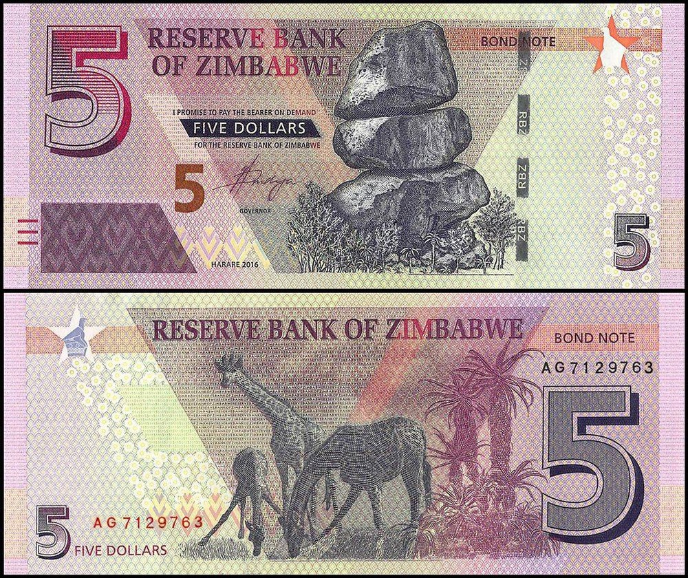 Zimbabwe 5 Dollars, 2016, P-100a.2, UNC, Bond Note