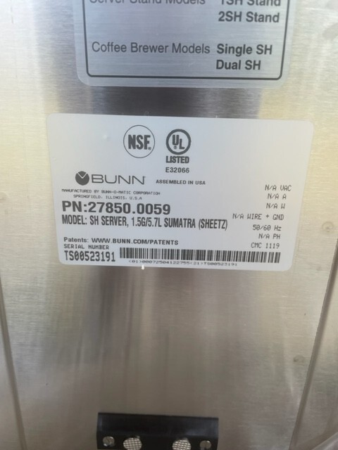 Bunn SH Server 1.5G 27850.0059