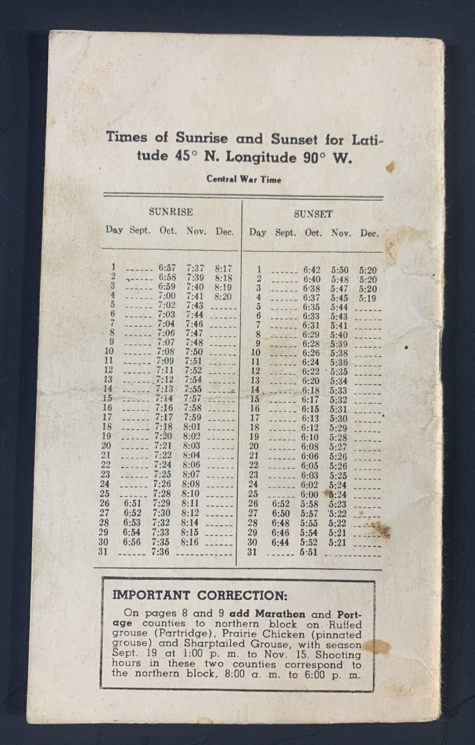 Vintage 1942 - 1943 Wisconsin Hunting & Trapping Laws Regulations Booklet