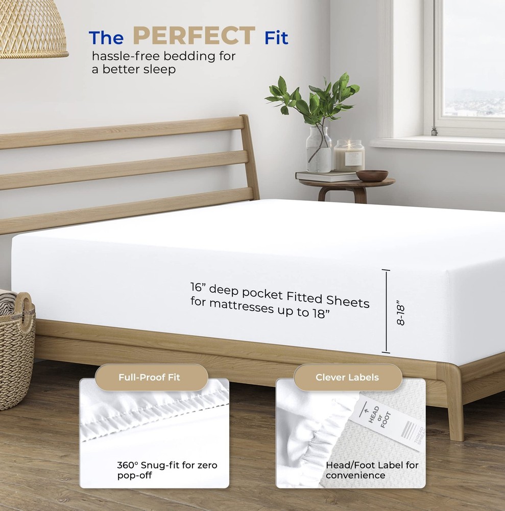 THREAD SPREAD 100% Cotton Full Size Fitted Sheets Pack of 2-400 Thread Count 16"