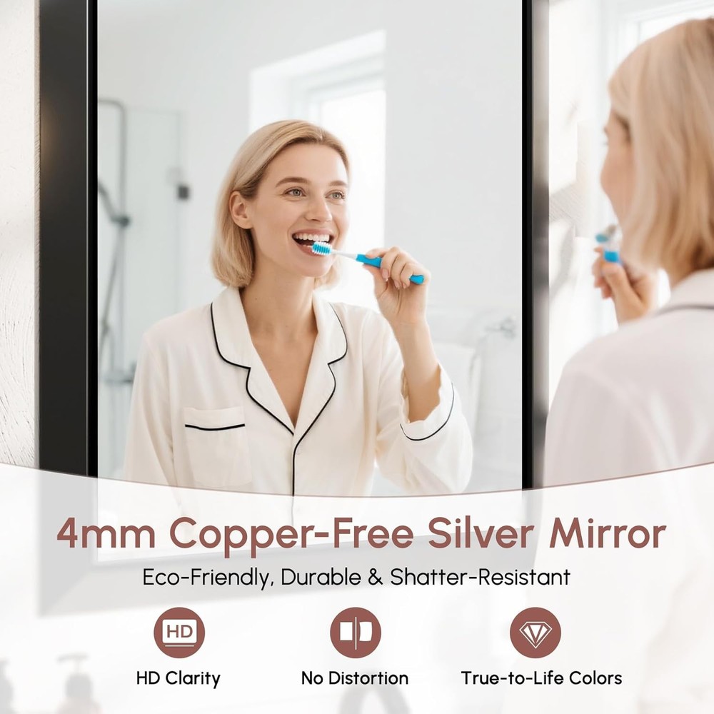 USHOWER Black Wall Mirror 30x36 Beveled Rectangle Aluminum Frame Bathroom Mirror