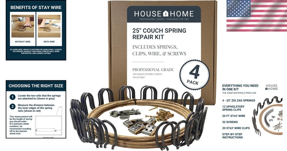 Sofa Spring Repair Kit - 25" Couch Support 4-Pack