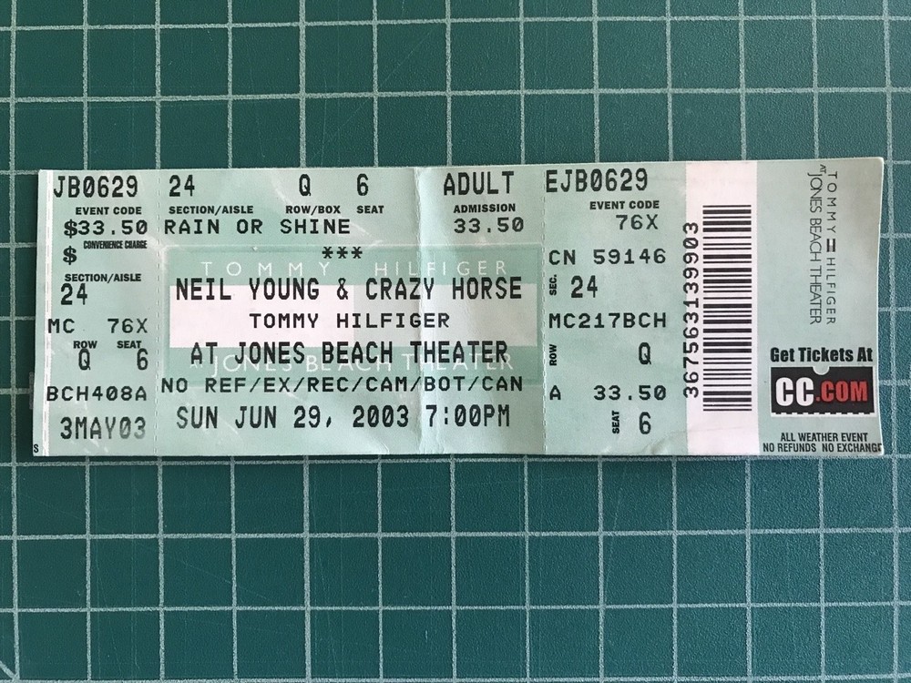 NEIL YOUNG and CRAZY HORSE 6-29-2003 CONCERT TICKET STUB JONES BEACH NY