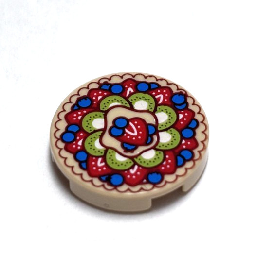 Lego - Minifigure Utensil - Pie, Fruit Print Pattern - Tile, Round 2 x 2