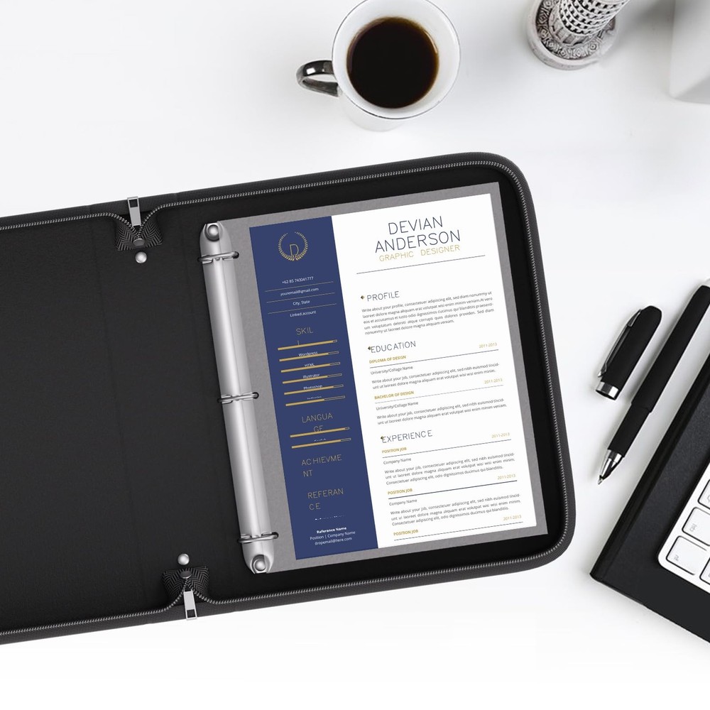 Fireproof Binder with Zipper 1.5 In D Ring Black for Document Storage