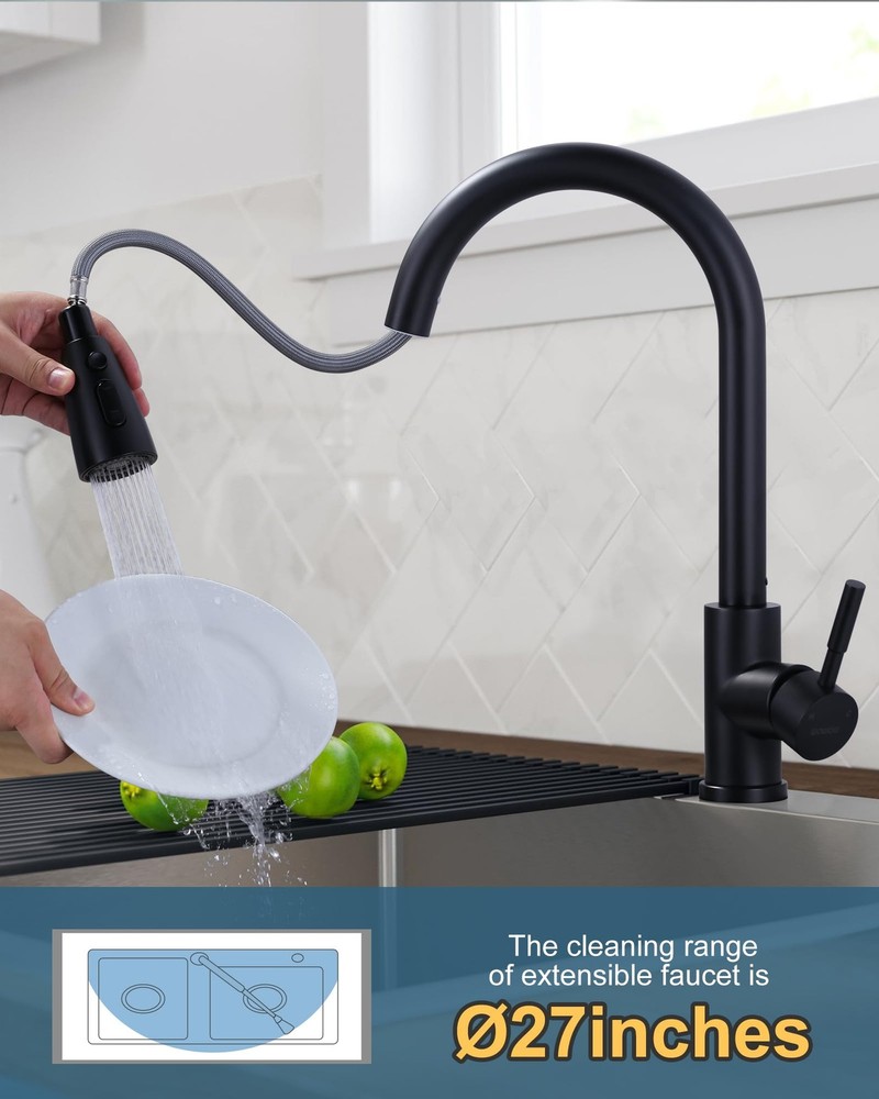 Touchless Kitchen Faucet with Sprayer, Smart Motion Sensor Matte Black Kitche...