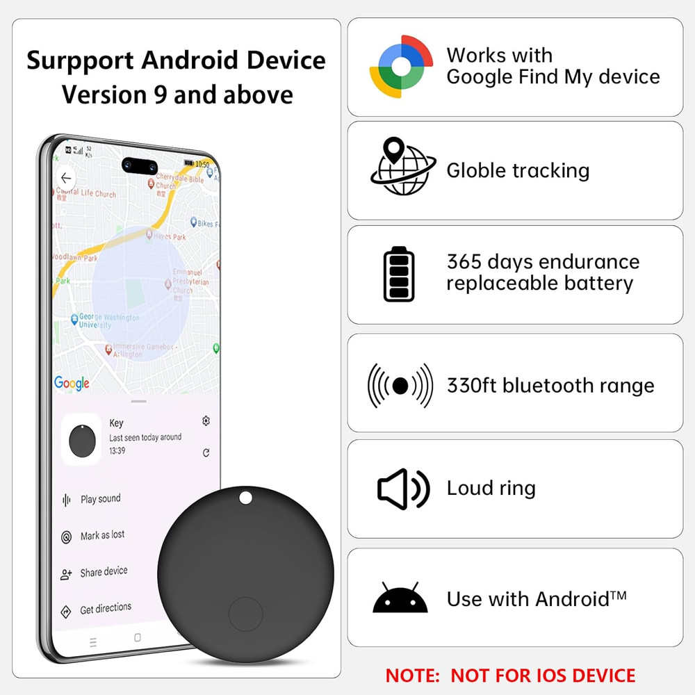 Bluetooth Tracker Android - 2 Pack, Item Finders Locators Work with Google Find