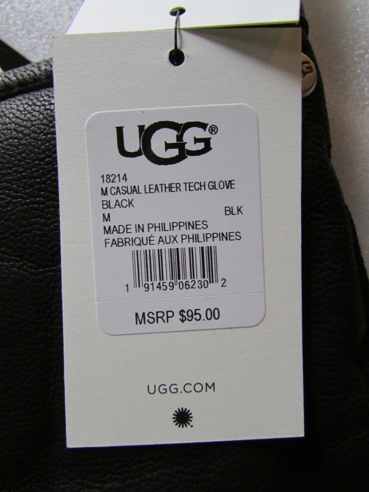UGG Gloves Tech Smart Casual Leather Black Medium New $95