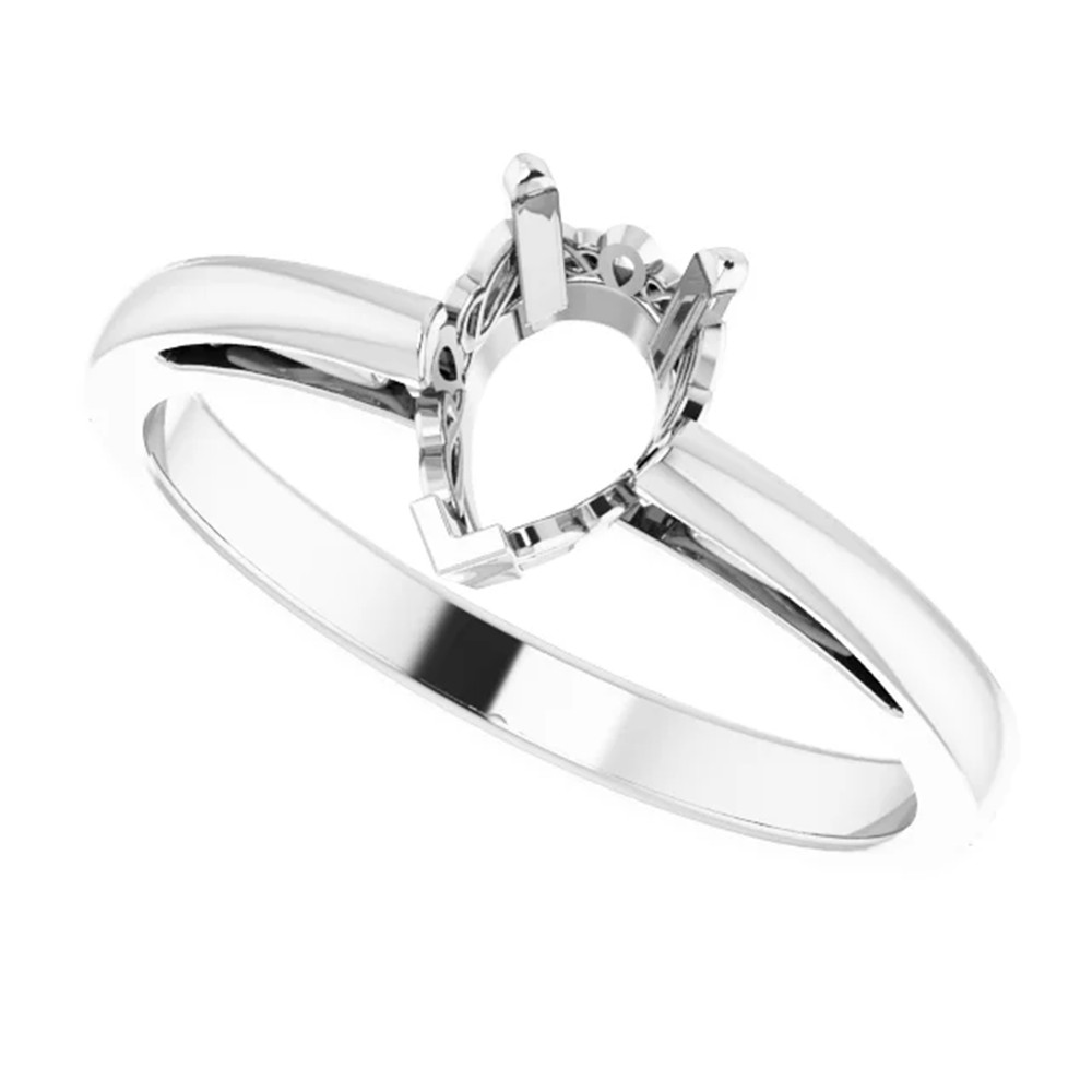 Ring Mounting Pear Cut Solitaire Scroll V End Prong Designed in Sterling Silver