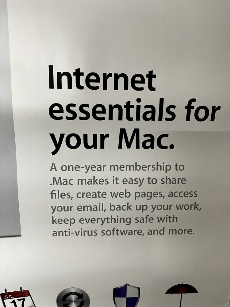 Vintage, Very Rare Apple Computer .mac Internet essentials Displayed Poster 2003