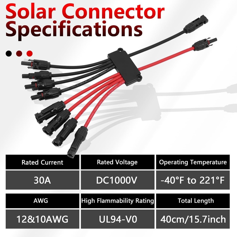 Solar Parallel Connectors for 4 Panels, 2 to 8 Cable