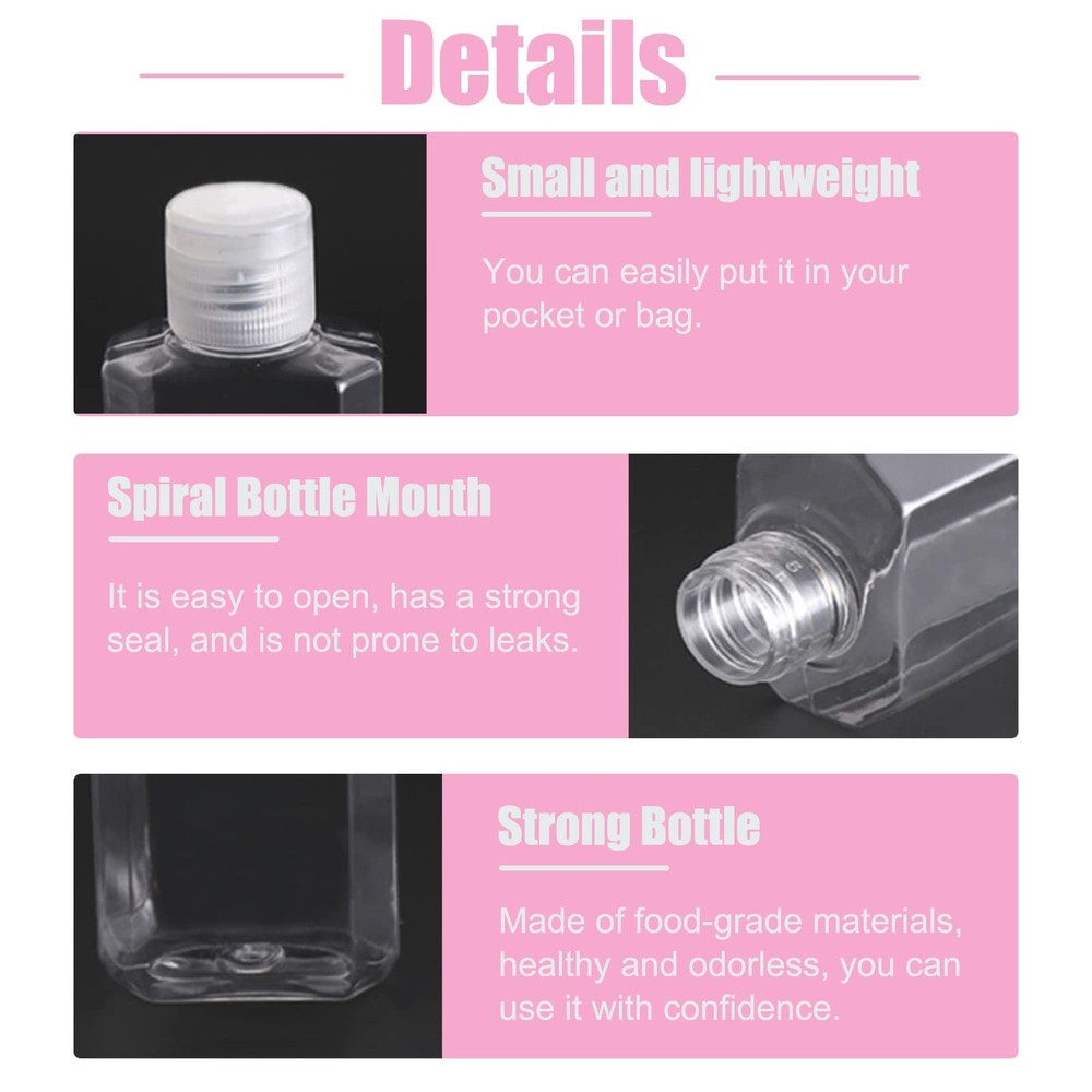 40 Pack 2 Oz Plastic Refillable Bottles with Flip Cap Travel Size Clear