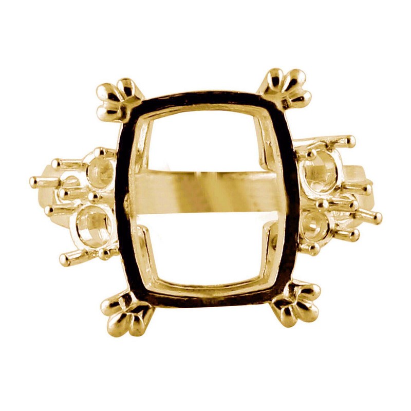 10x12mm Cushion Semi Mount Ring 925 Sterling Silver Gold Plated Side Stone Ring