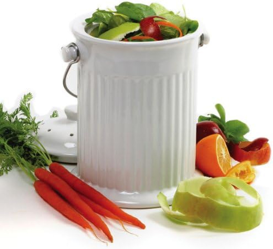 , White , 1 Gallon Ceramic Compost Keeper, One Size