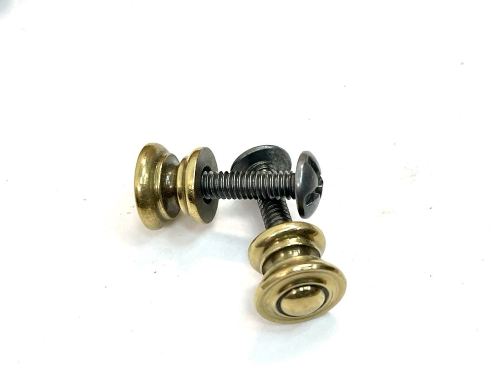 Pair NOS Tiny 0.5" Drawer Pulls Door Knobs KBC Brass Co mcm