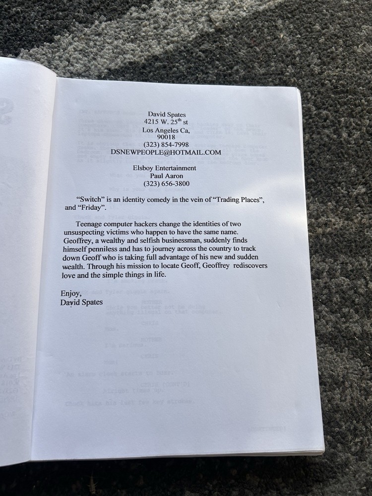 Switch Rare Original Script David Spates Elsboy Entertainment