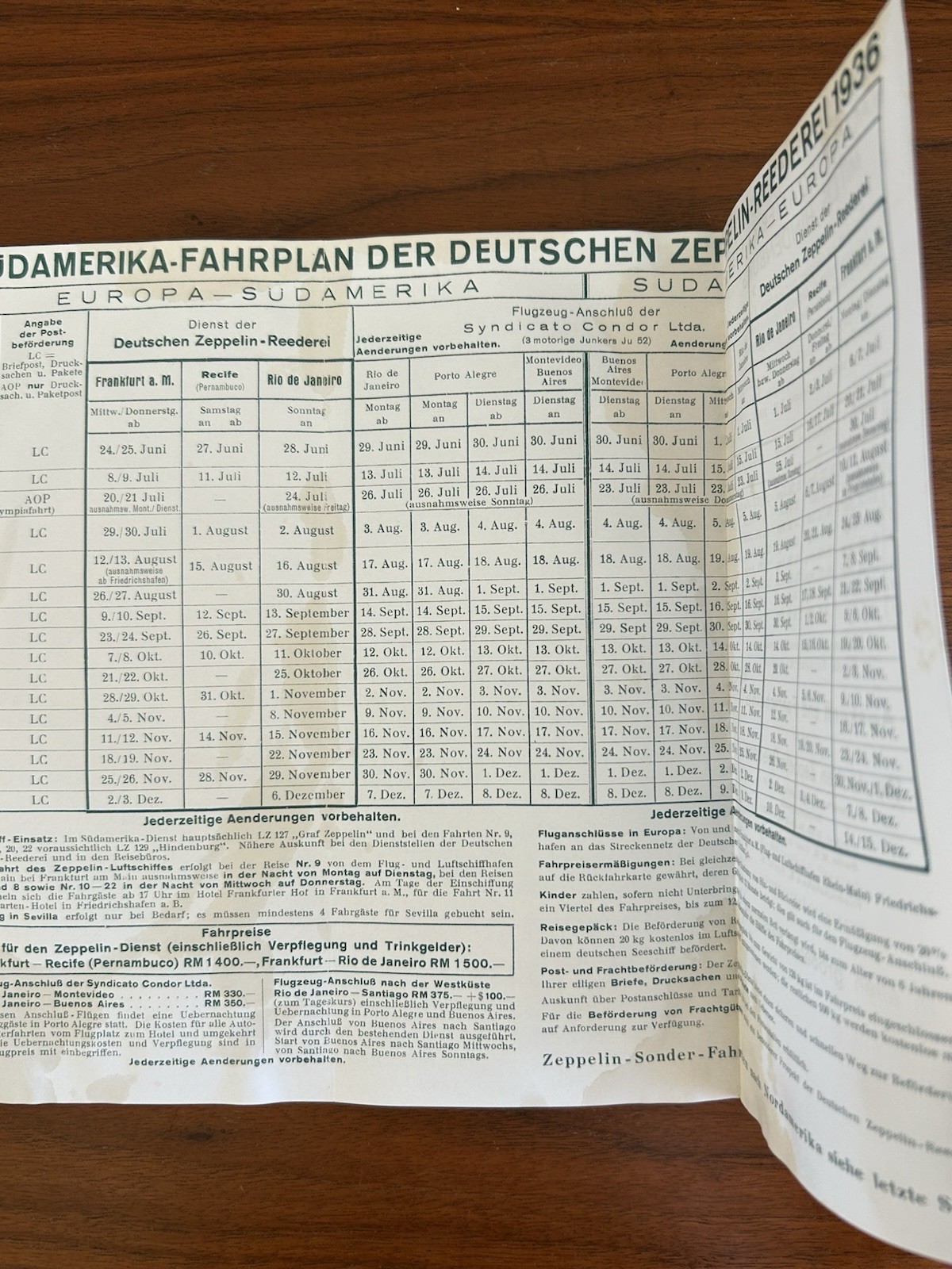 1936 Deutsche Zeppelin Reederei Fahrplan Brochure Hindenburg Schedule DZR German