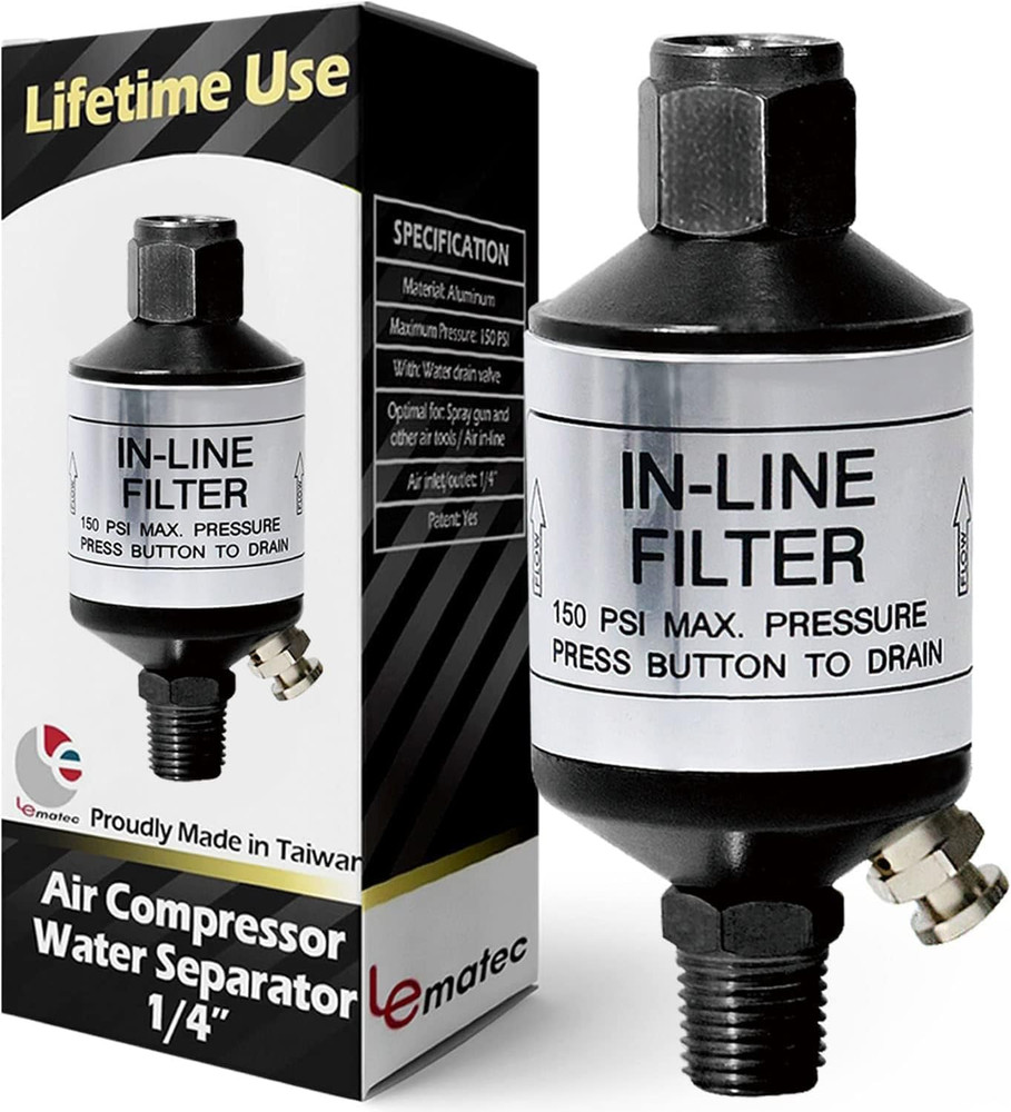 Air Compressor Water Separator, 1/4 NPT Inline Moisture Filter & Water Trap with