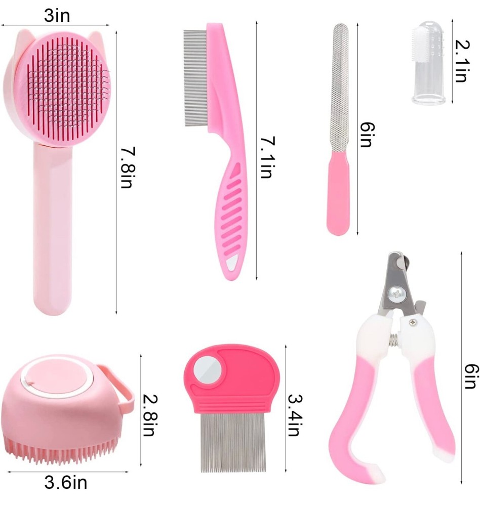 8 Pcs Cat Brush Grooming Kit