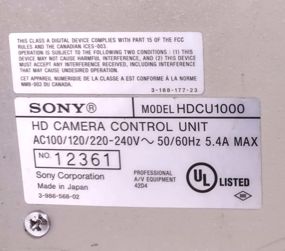 Sony HDCU-1000 HD Camera Control Unit, “For Part Only”