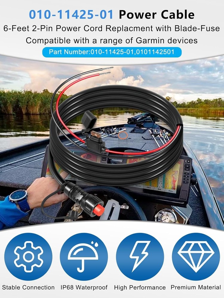 010-11425-01 Threaded Transducer Power Cable Replacement for Garmin GLS GPSMAP