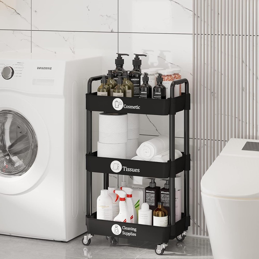 Sturdy and Lightweight 3-Tier Mobile Shelving Unit - Effortless Storage Solution