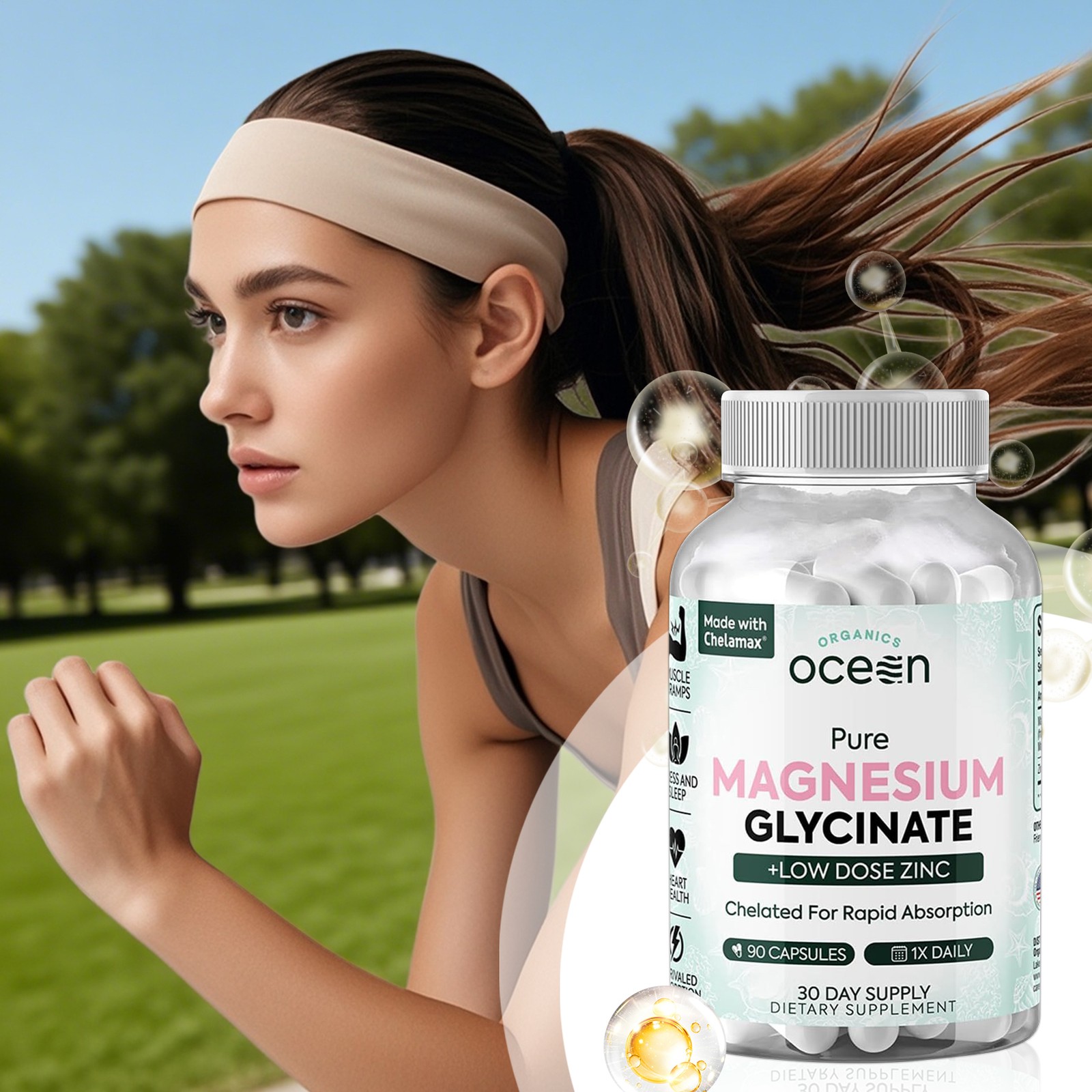 3 Pack Organics Ocean Pure Magnesium Glycinate Low Dose Zinc Chelated 90 Capsule