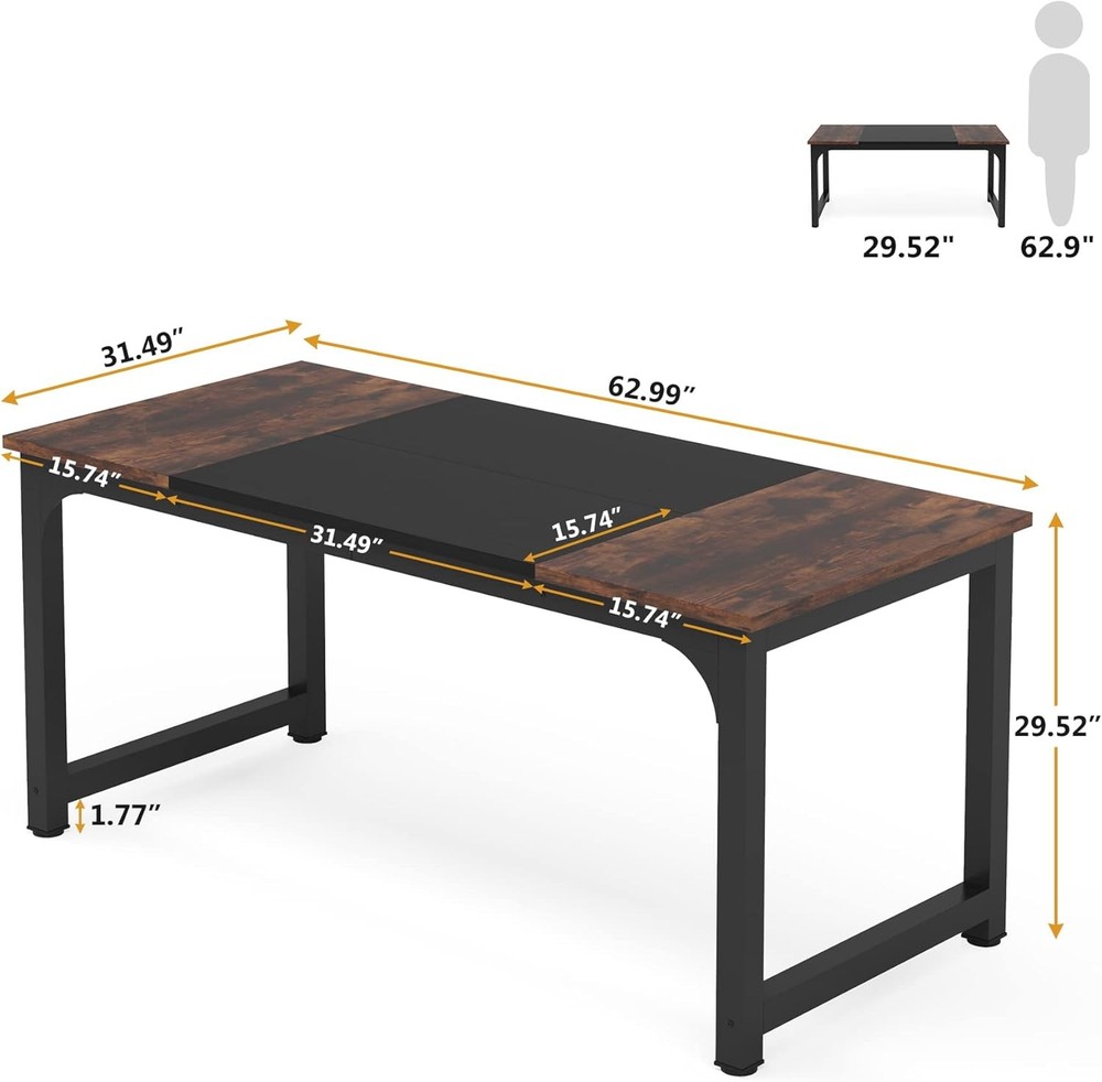 63” Executive Desk Large Office Computer Desk W/ Thicken Frame Modern Simple