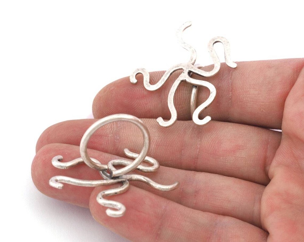 Octopus Stone Tentacle Ring Setting Oval Adjustable Antique silver brass 4938