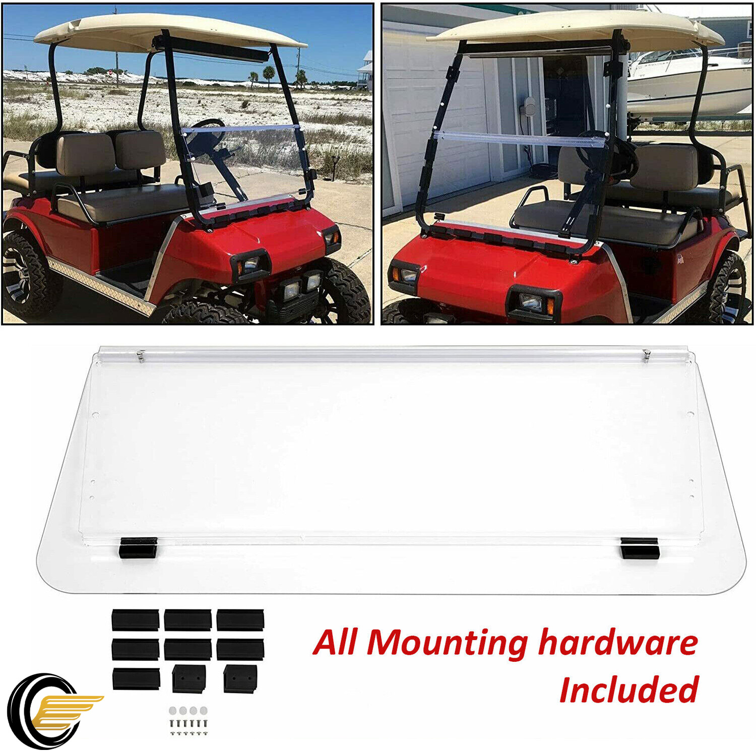 Golf Cart Fold Down Acrylic Clear Windshield For Club Car DS 2000.5-Up