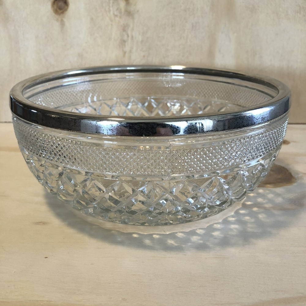 Vintage Silver Plated Edged Crystal Bowl From England