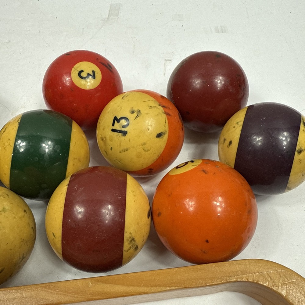 Billiards Pool Balls Set Bakelite Complete W/ Rack Preowned Used Brand Unknown