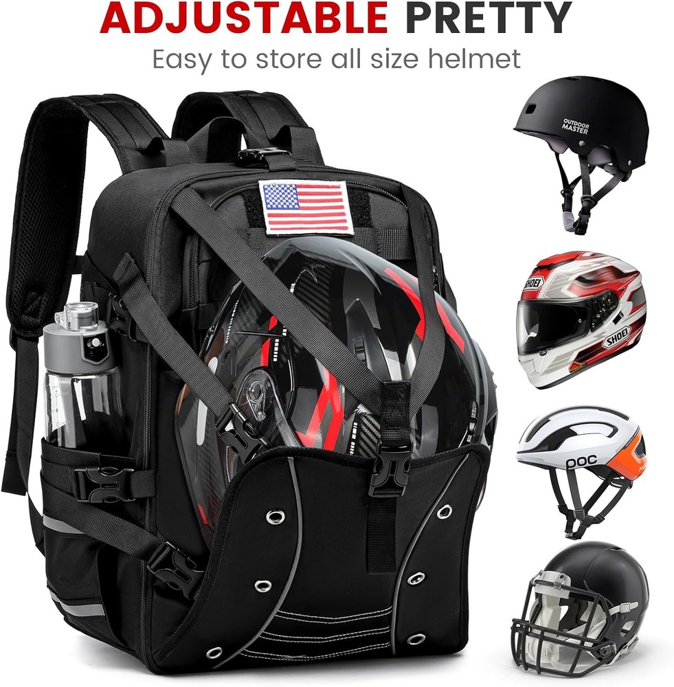 Motorcycle Backpack Helmet Bag, Large Capacity Waterproof for Small, Black