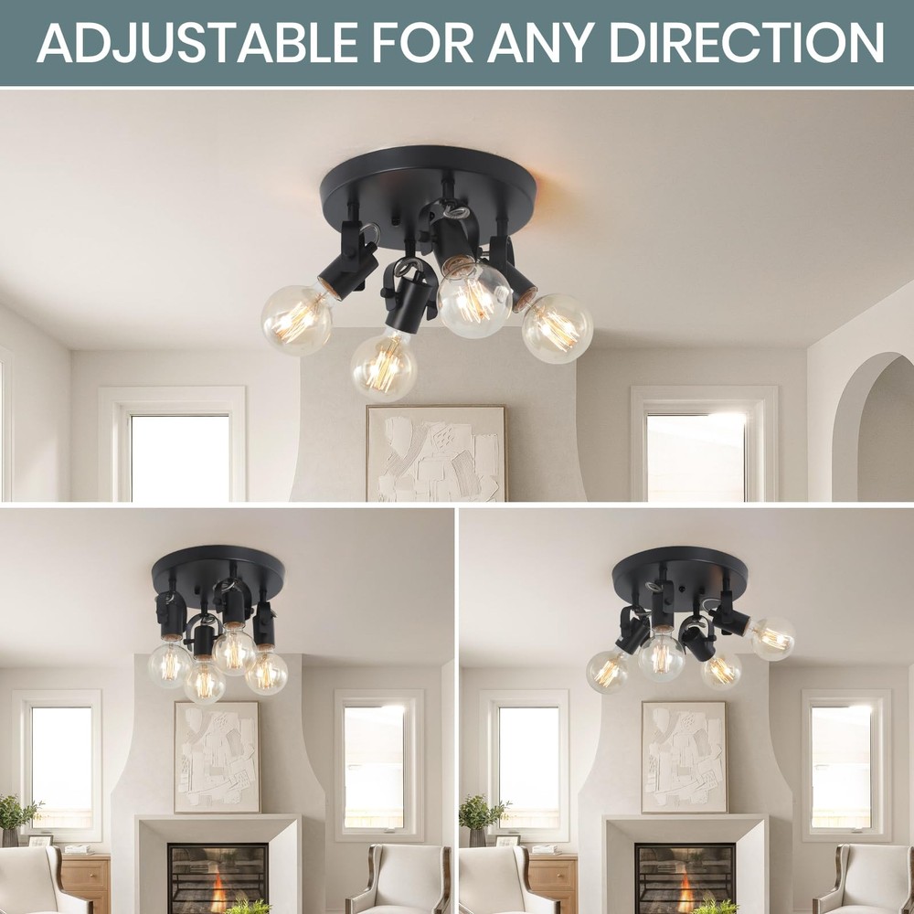 4-Light Kitchen Ceiling Spotlight，Multi-Directional Track Lighting Fixtures C...