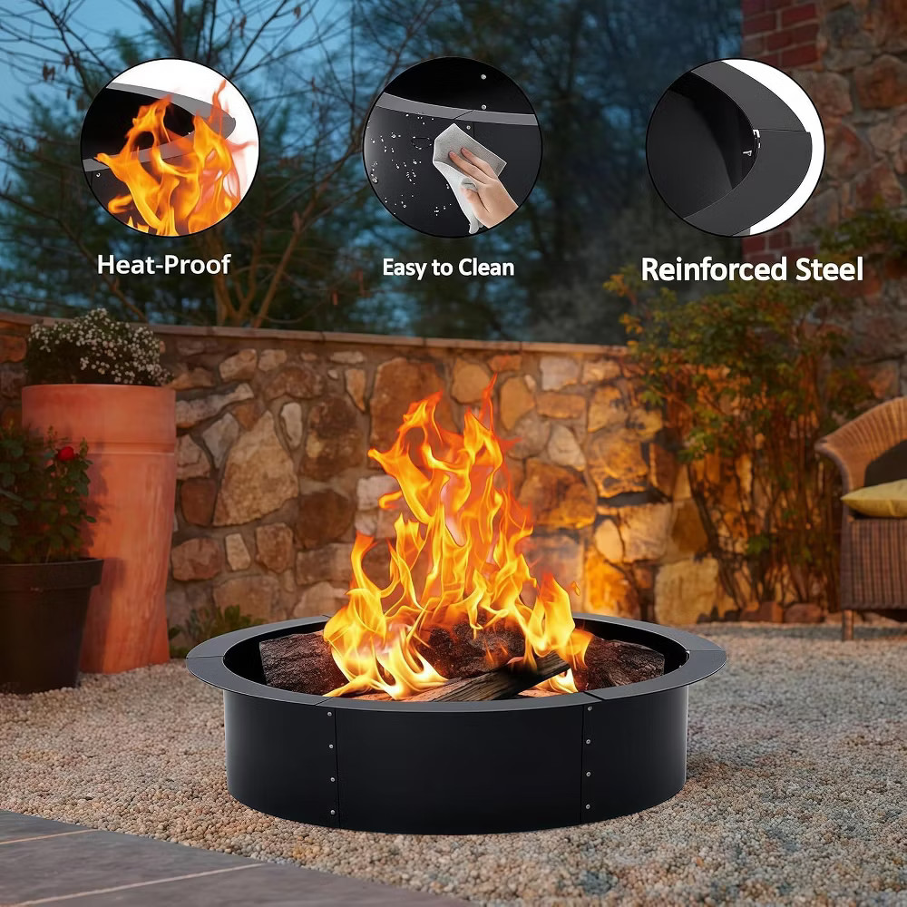 Acekool 60-Inch Outdoor Fire Pit Ring, Smokeless Design, Black Steel,