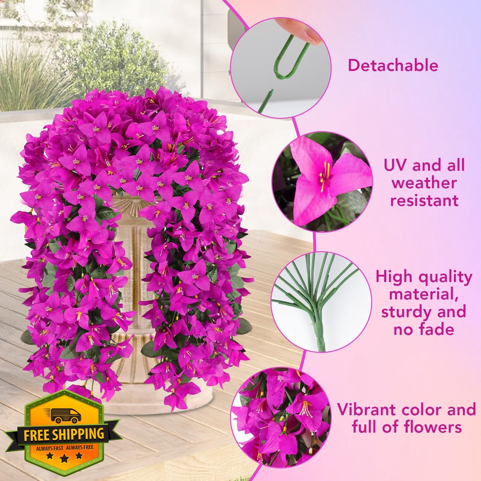 Alotiki 12pc Fuchsia Faux Bougainvillea Flowers UV Resistant Outdoor
