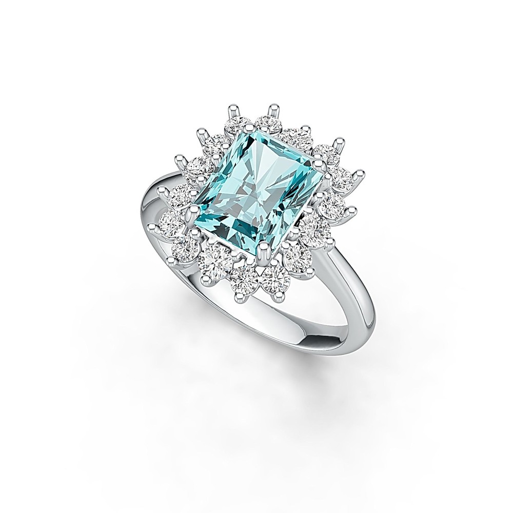 Sterling Silver Semi Mount Ring Setting Emerald OCT 9X7mm with White Topaz