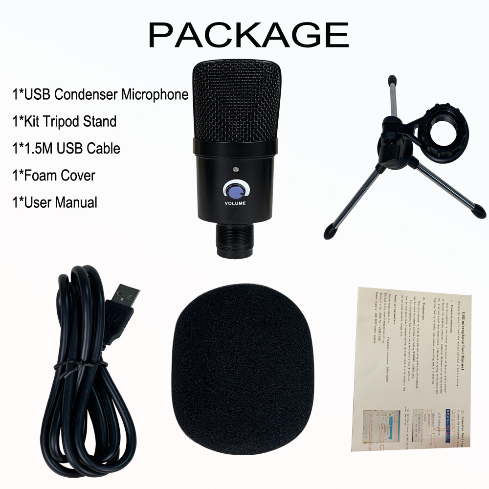 Condenser USB Microphone Kit Complete Set Mic For Live Recording Singing PC Mic