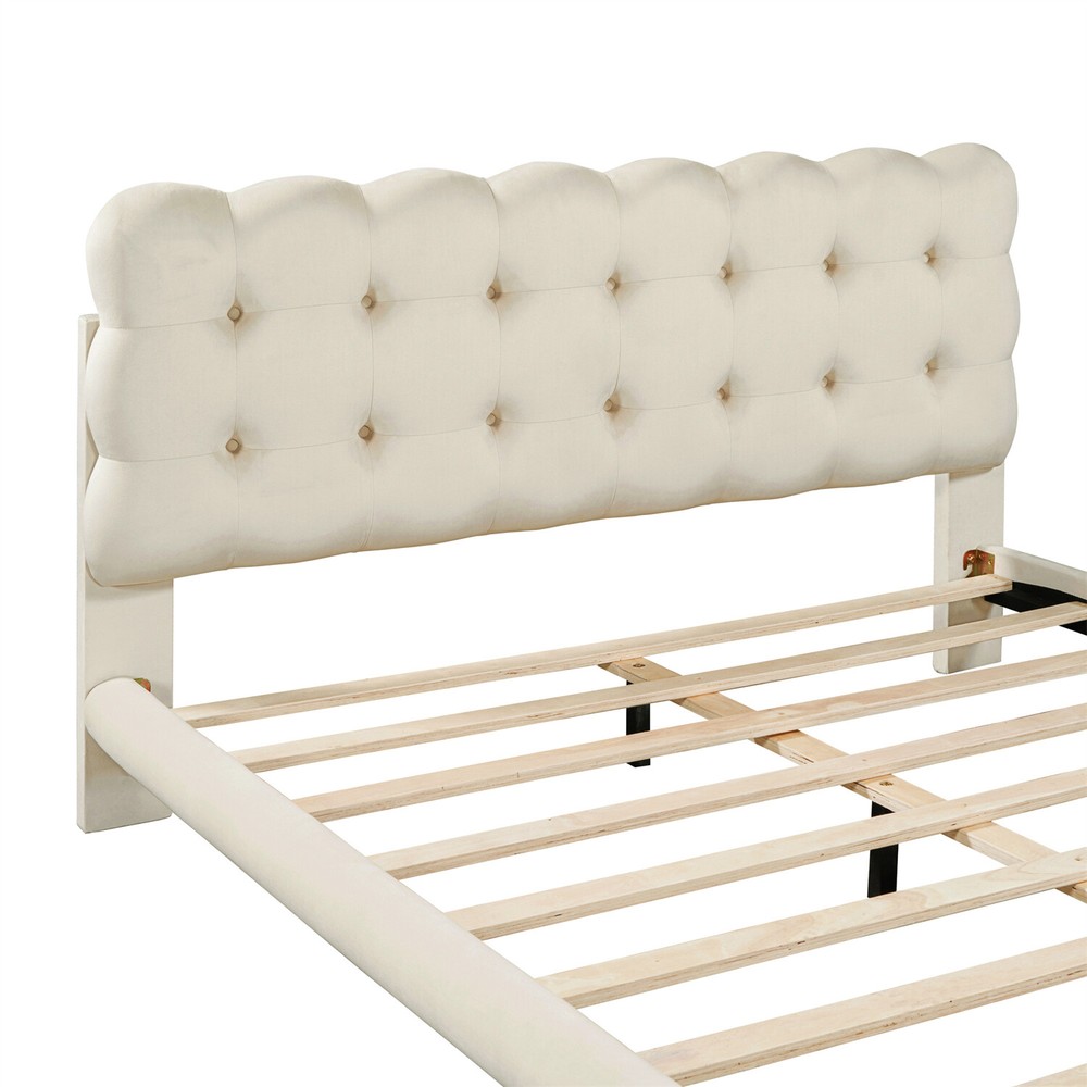 Queen Size Bed Frame Upholstered Platform Bed Frame w/ LED Lights US