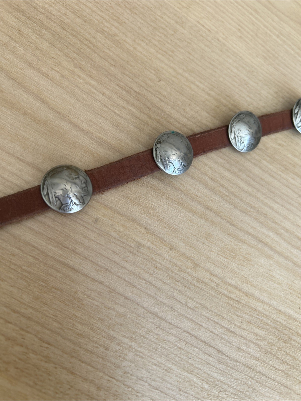 Vintage Buffalo Nickel And Leather Indian Concho Hatband