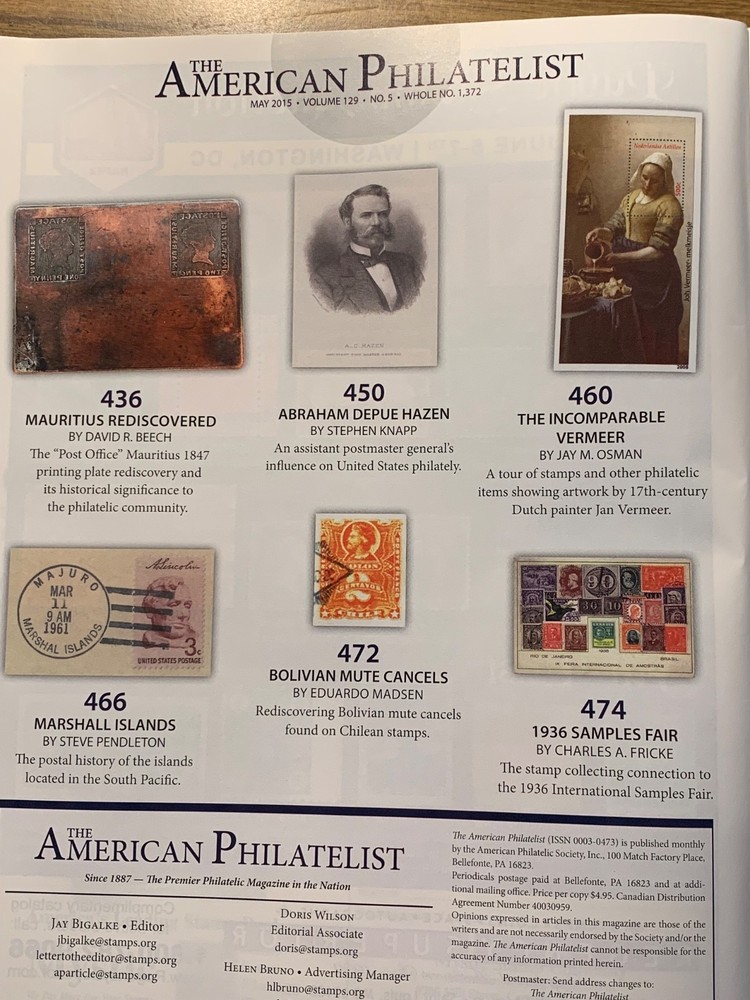 American Philatelist Magazine 2015, May