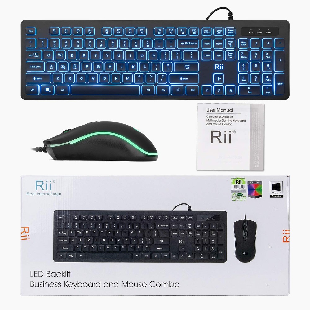 Three Colors Backlit Keyboard and Mouse, Wired Keyboard and Mouse Combo, USB ...